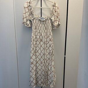 Scarlett Midi Nap Dress in Nautical Trellis Linen
